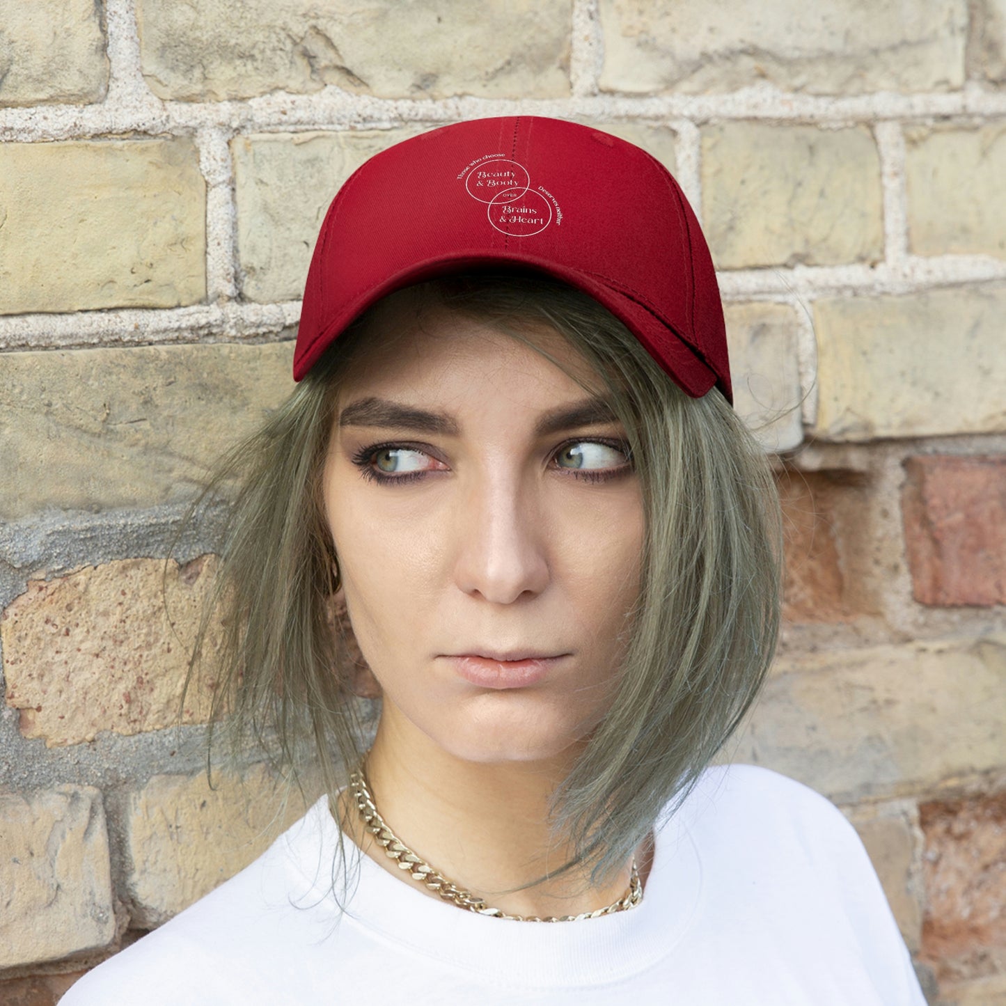 “Brains > Beauty” Unisex Twill Hat