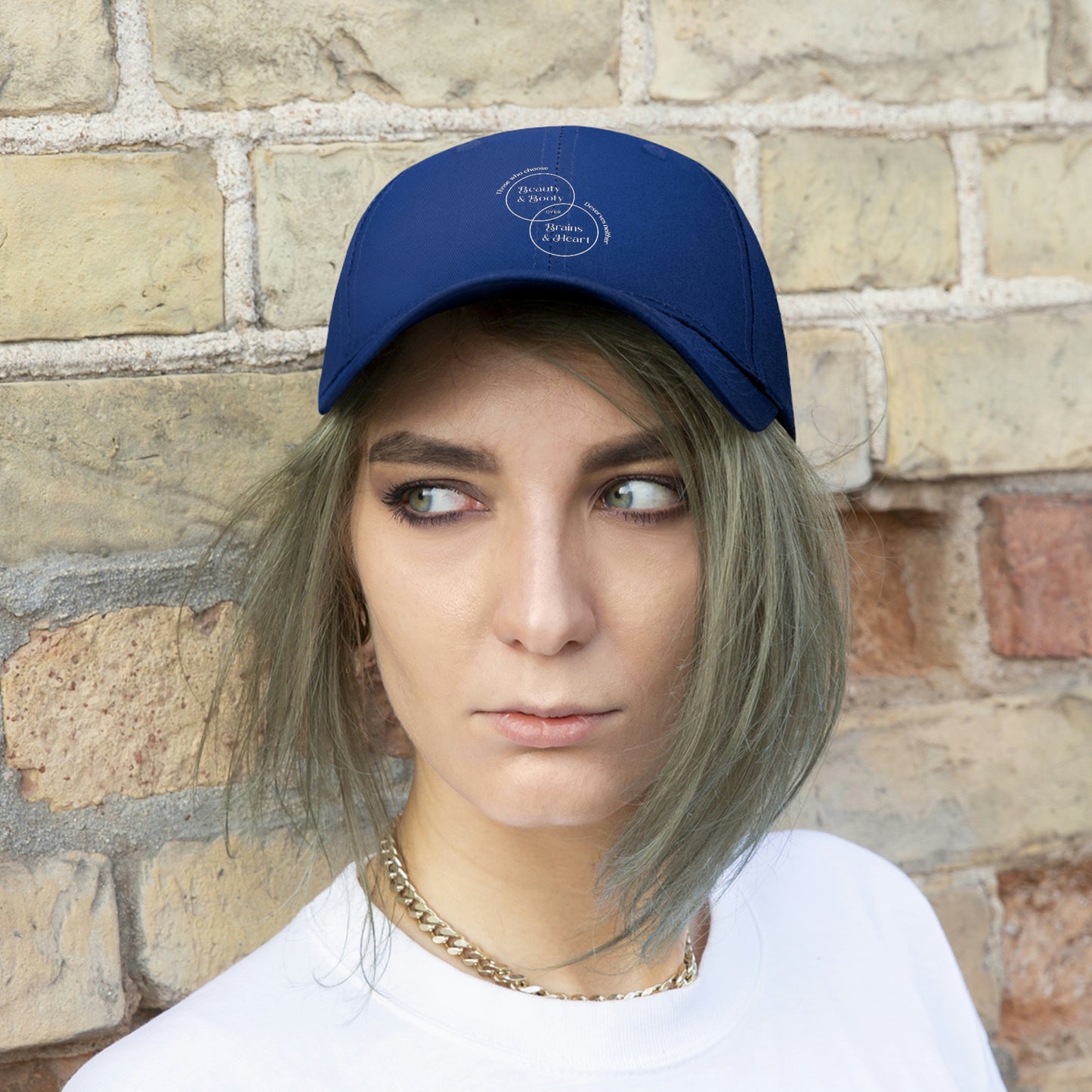 “Brains > Beauty” Unisex Twill Hat